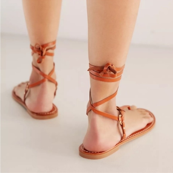 New🌟Anthropologie Pilcro Harness Tie Up Sandals Gladiator Leather Honey Brown - Picture 4 of 11